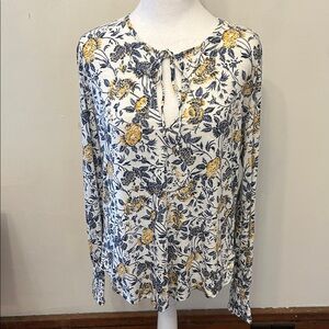 Lucky Brand blue yellow long sleeve floral blouse Size S New